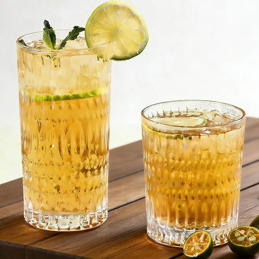 Drinking Glasses Highball Ribbed Glass Cups Vintage Glassware