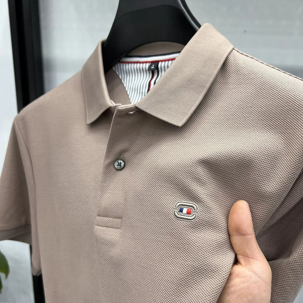 NONECN Men Cotton Polo Shirt Short Sleeve Embroidered