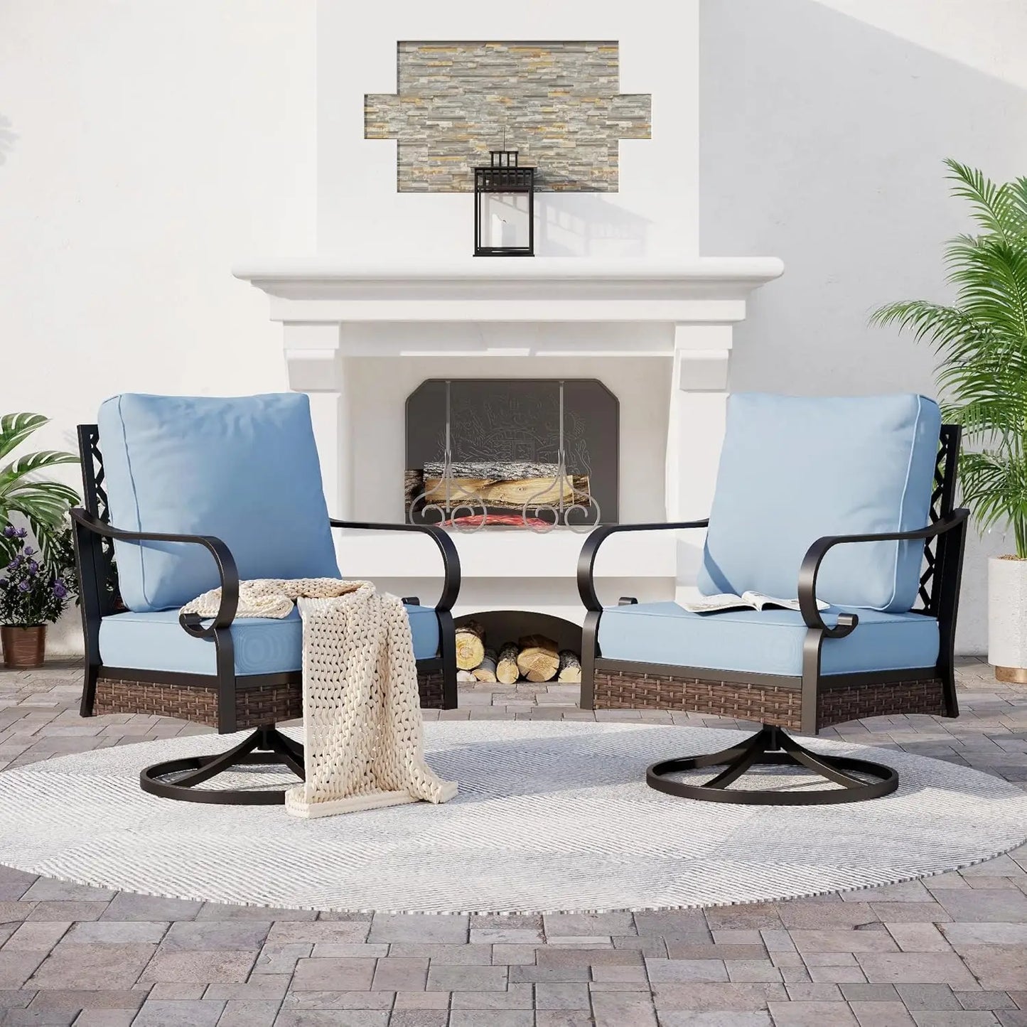 Metal Outdoor Swivel Patio Chairs Set of 2 With Cushions