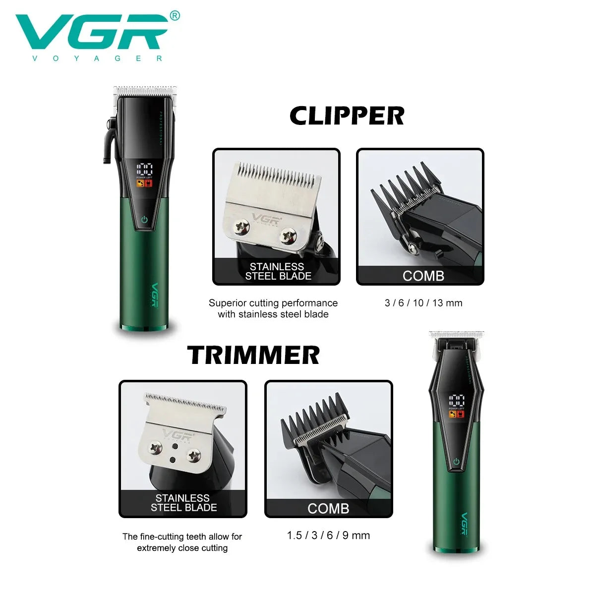 VGR Hair Trimmer Pro Barber Clipper Adjustable V677 For Men