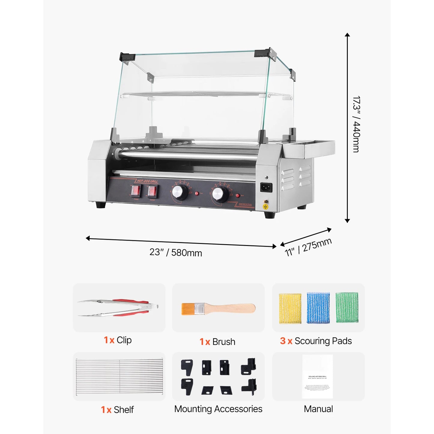 SucceBuy Hot Dog Roller Grill Stainless Steel Dual Temperature Control