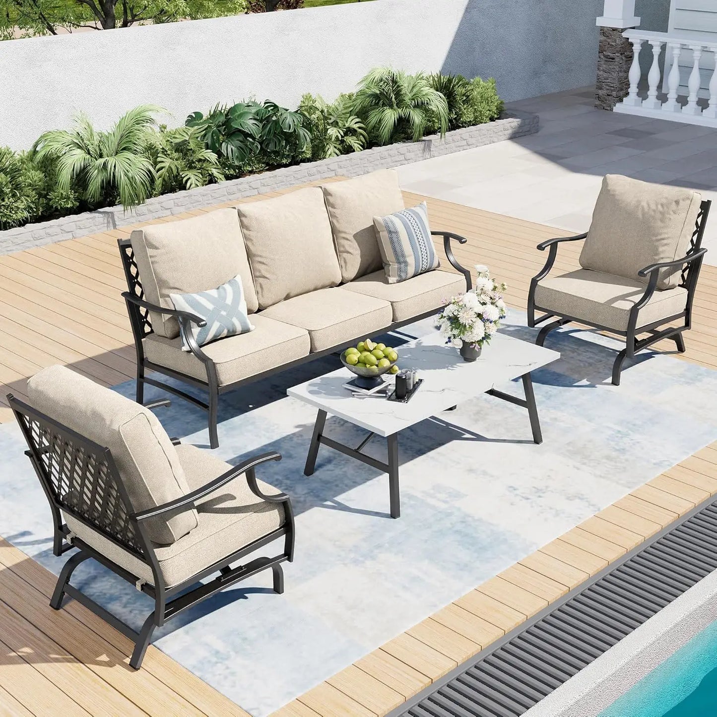 Patio Furniture Set 4 Piece Modern Outdoor Rattan Wicker Collection