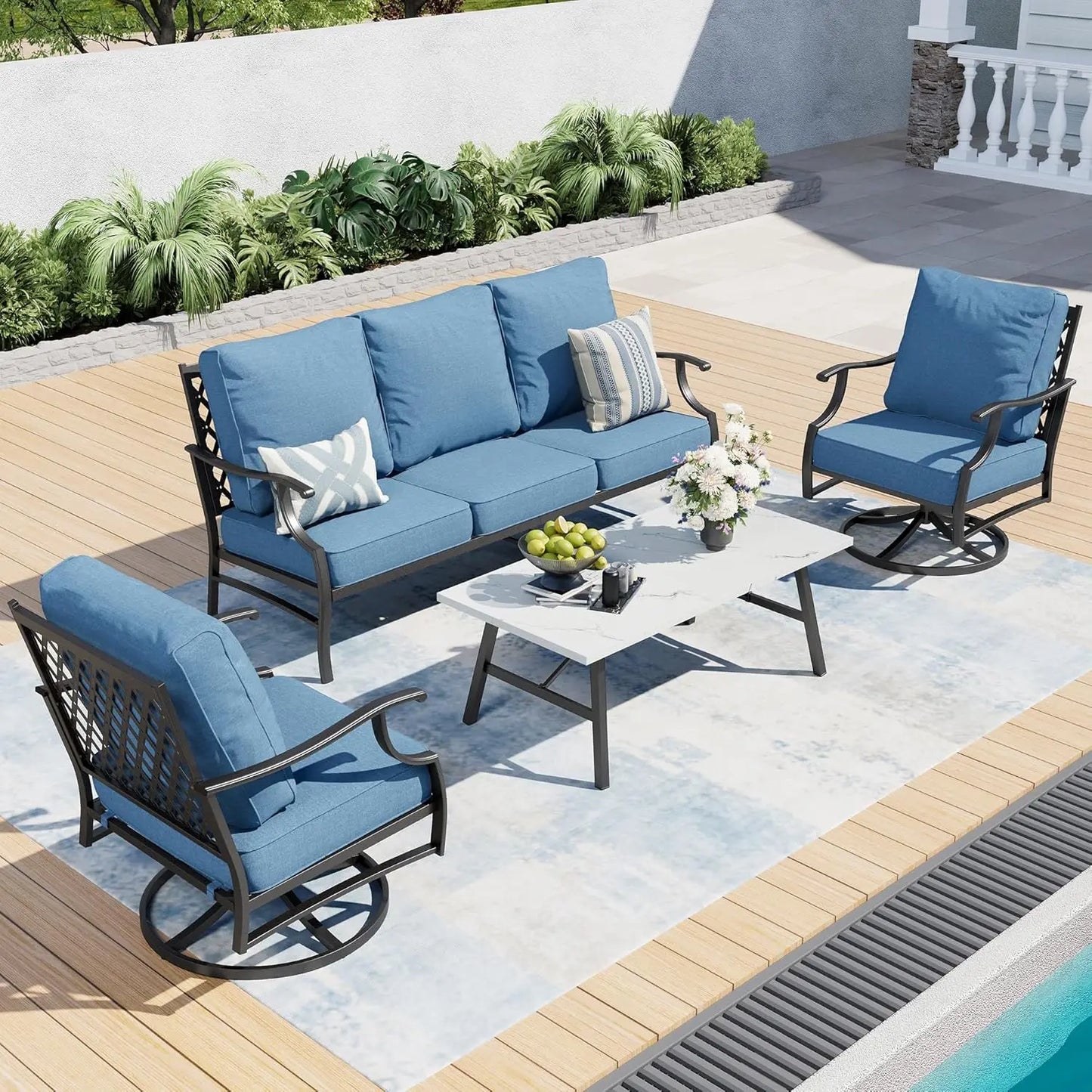 Patio Furniture Set 4 Piece Modern Outdoor Rattan Wicker Collection