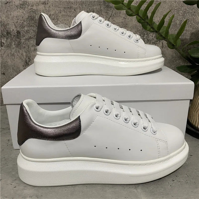 Platform Sneakers For Women Leather Chunky Sole Elevator Shoes Casual