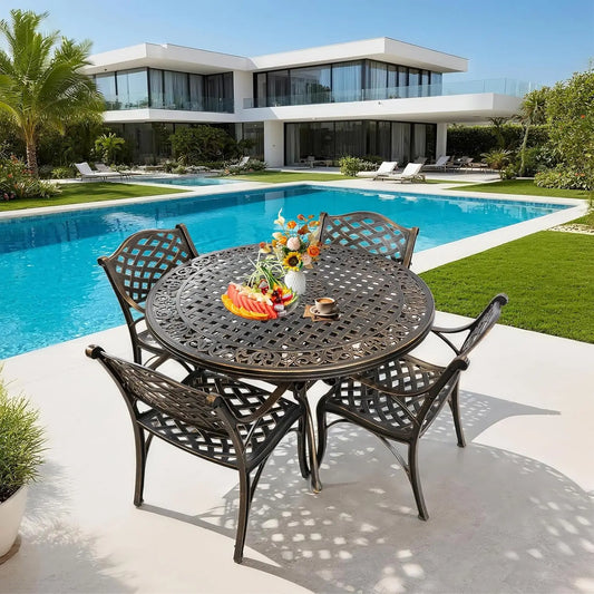 Cast Aluminum Weatherproof Patio Dining Set Outdoor Table And Chairs