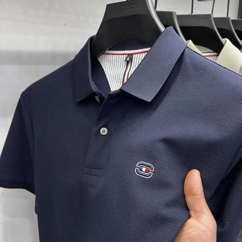 NONECN Men Cotton Polo Shirt Short Sleeve Embroidered