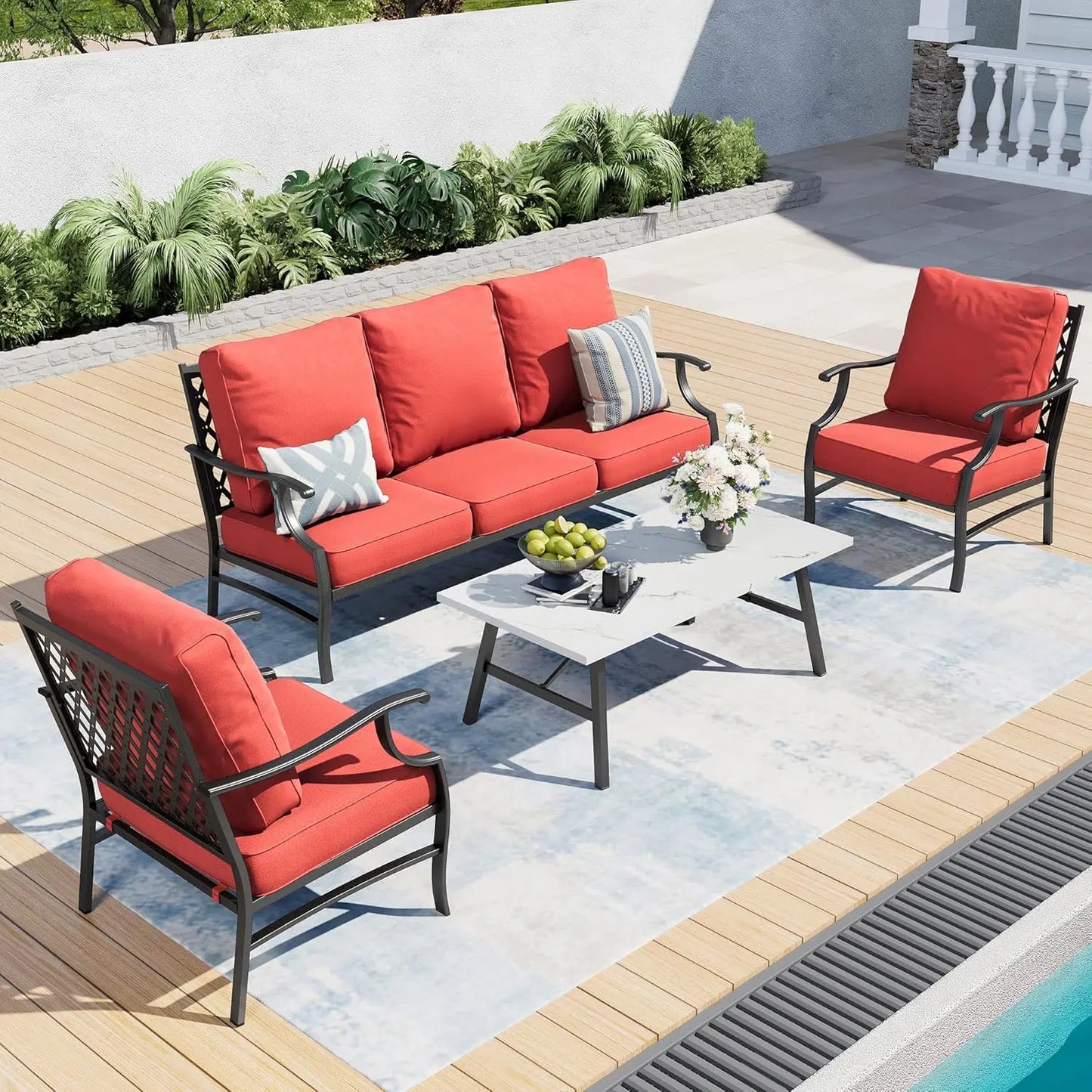 Patio Furniture Set 4 Piece Modern Outdoor Rattan Wicker Collection
