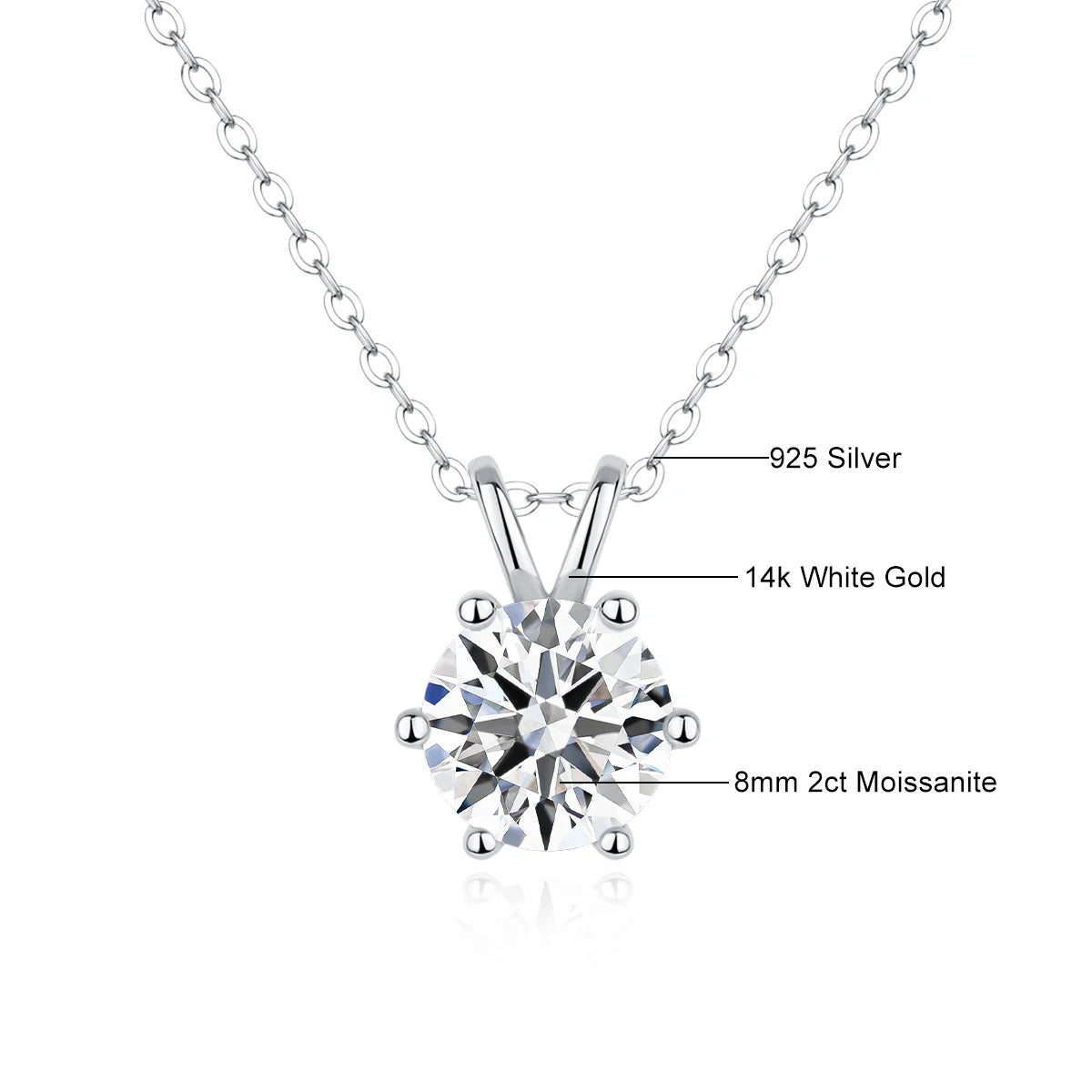 Longue Vue Moissanite Pendant Necklace 14K Gold Chain For Women