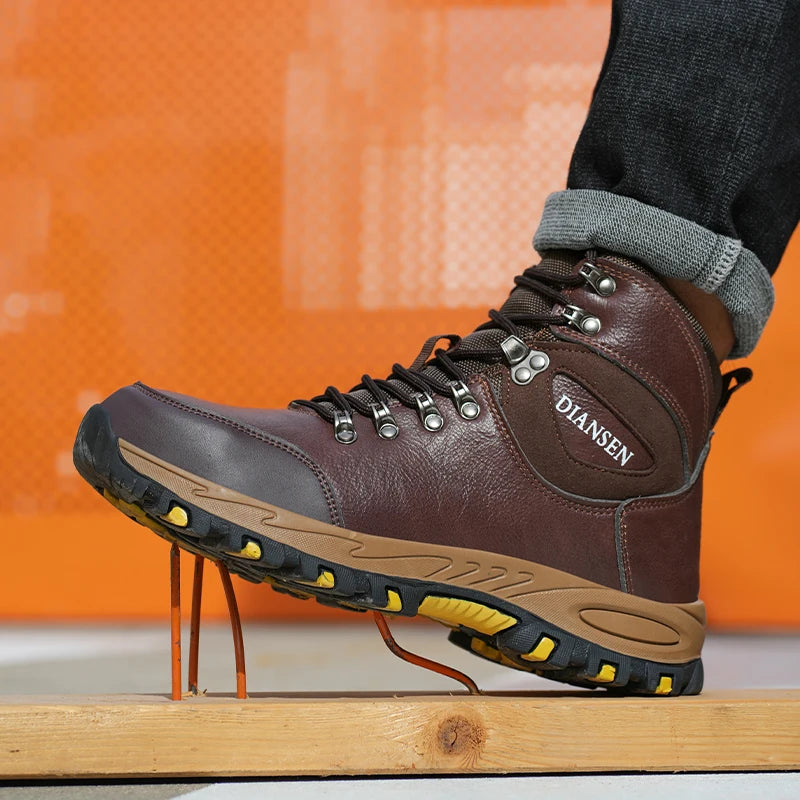 VEIGAR Waterproof Leather Work Safety Boots For Men Antipuncture Indestructible