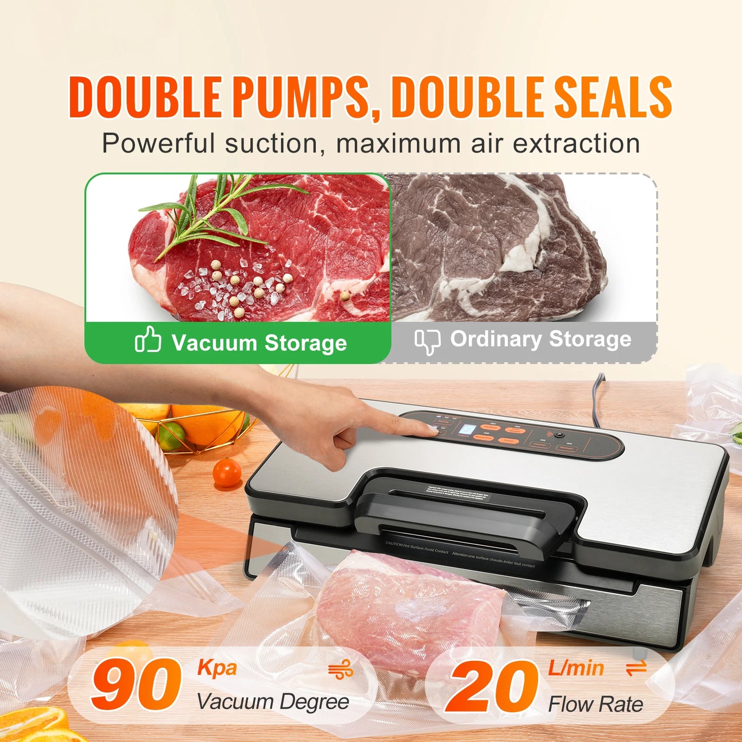 Succebuy Vacuum Sealer Machine 90Kpa 130W Kitchen Food Saver