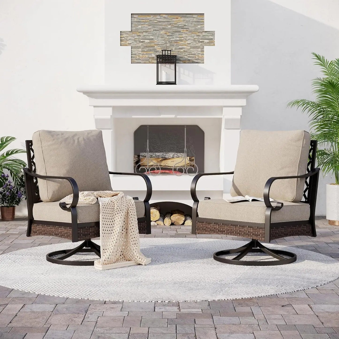 Metal Outdoor Swivel Patio Chairs Set of 2 With Cushions