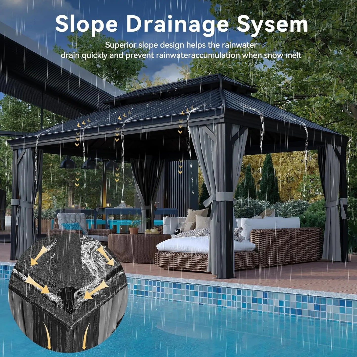 Permanent Hardtop Gazebo With Aluminum Frame And Netting