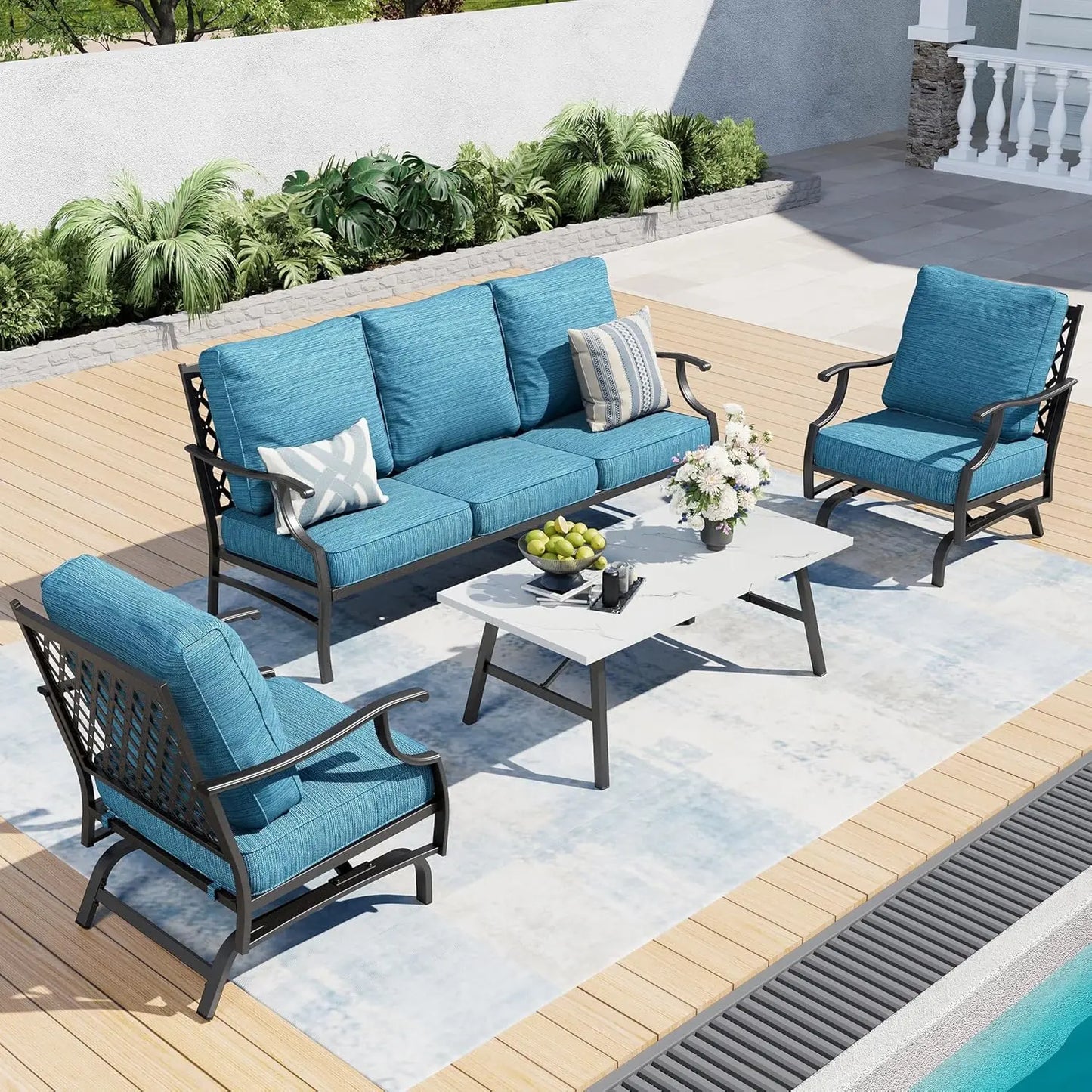 Patio Furniture Set 4 Piece Modern Outdoor Rattan Wicker Collection