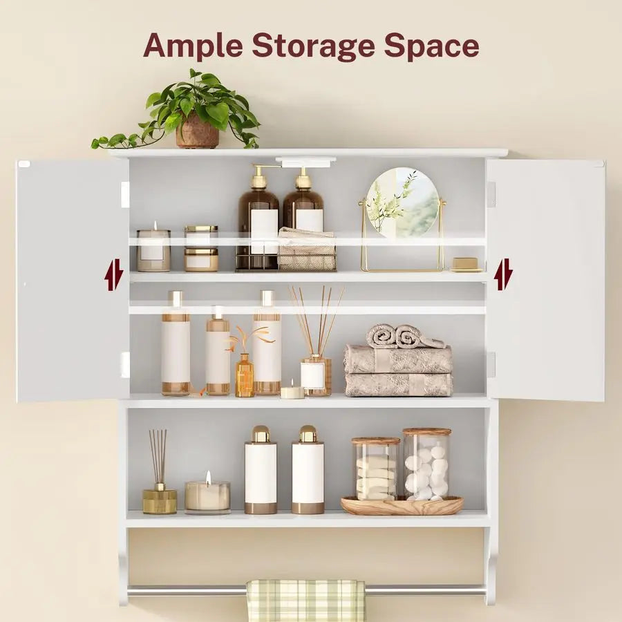 Bathroom Wall Cabinet Over Toilet With Towel Rack And Adjustable Shelf