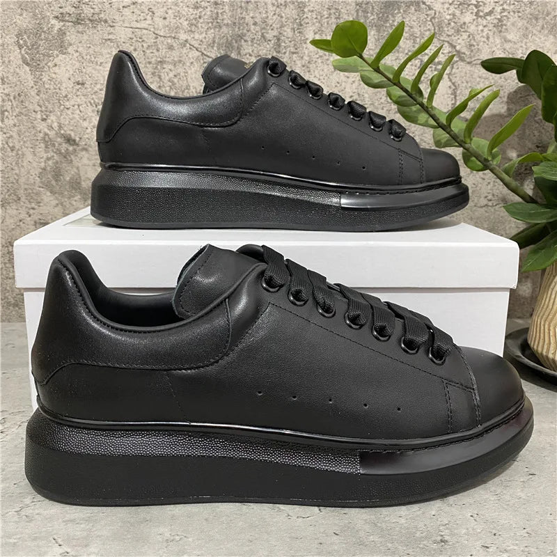 Platform Sneakers For Women Leather Chunky Sole Elevator Shoes Casual