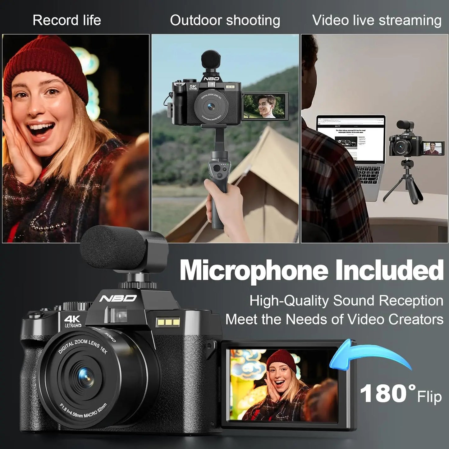 NBD 4K Digital Camera With 48MP And Flip Screen