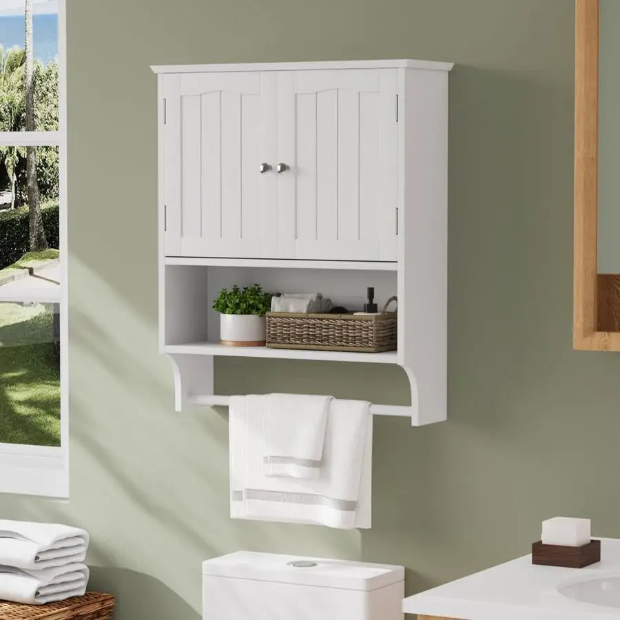 Bathroom Medicine Cabinet Wall Mounted With Towel Bar And Shelves