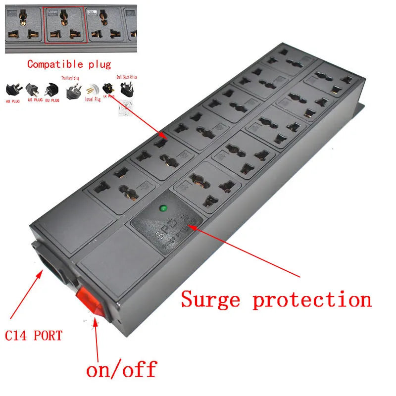 Strider Rui C14 Port PDU Power Strip Surge Protection