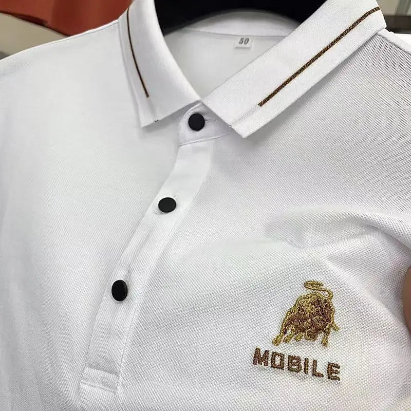 NONECN Men Cotton Polo Shirt Short Sleeve Embroidered