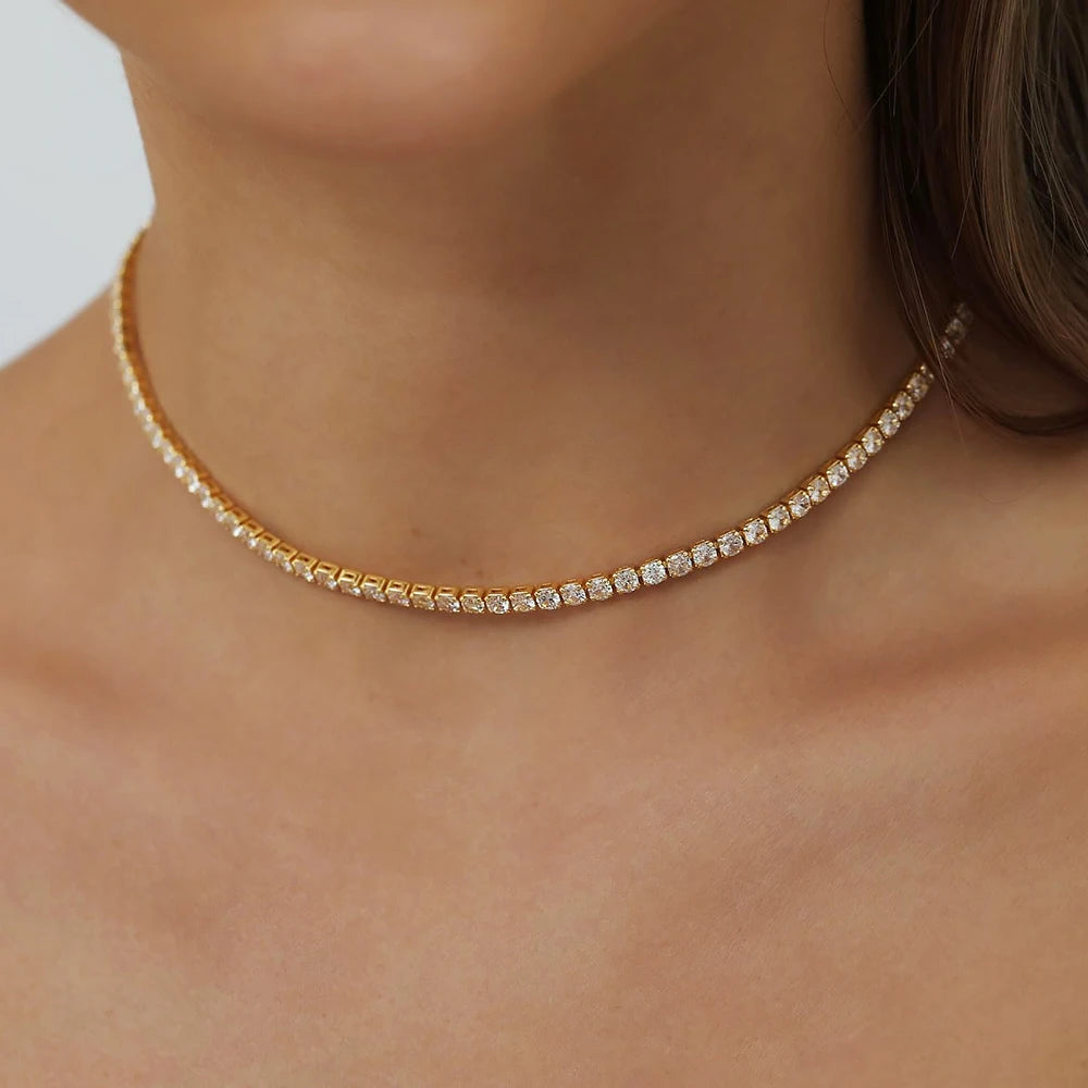 ROBUKF Moissanite Tennis Necklace S925 Gold Plated