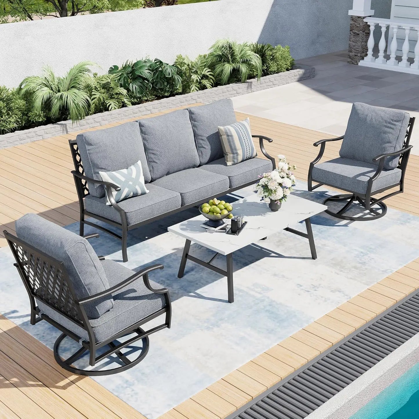 Patio Furniture Set 4 Piece Modern Outdoor Rattan Wicker Collection