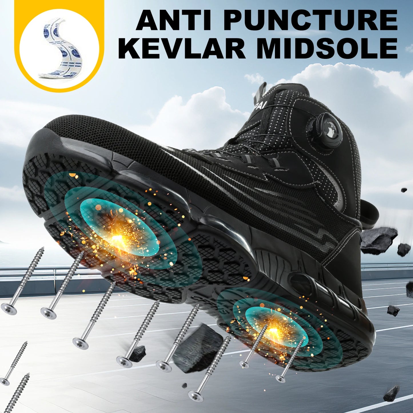 None Men's High Top Lace-Free Anti-Smash Puncture-Resistant Work Shoes