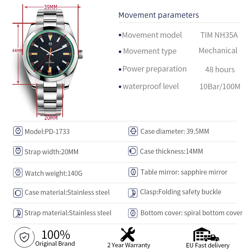PAGANI DESIGN 8215 Automatic Mechanical Watch Stainless Steel