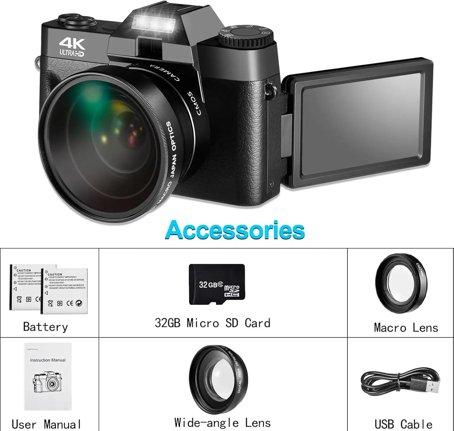 4K Digital Camera With 48MP HD Autofocus 16x Zoom WiFi