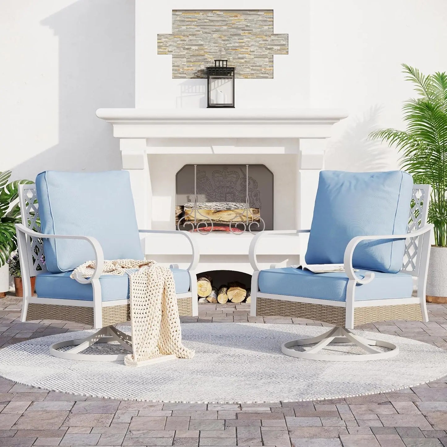 Metal Outdoor Swivel Patio Chairs Set of 2 With Cushions