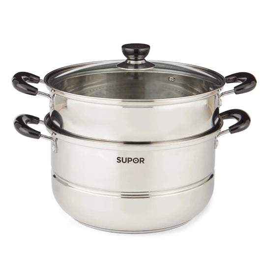 Durable 2 Tier Stainless Steel Steamer Pot With Glass Lid