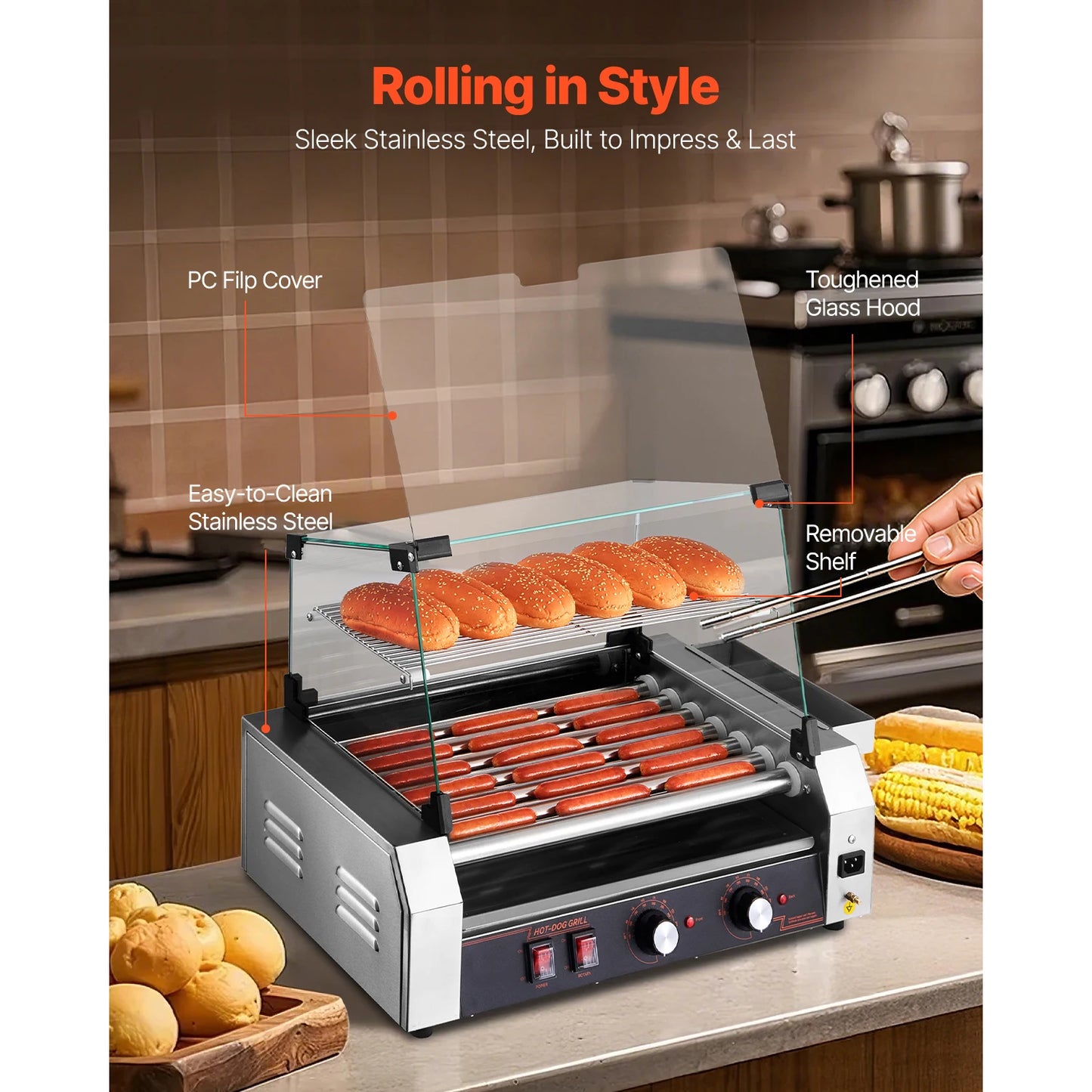 SucceBuy Hot Dog Roller Grill Stainless Steel Dual Temperature Control