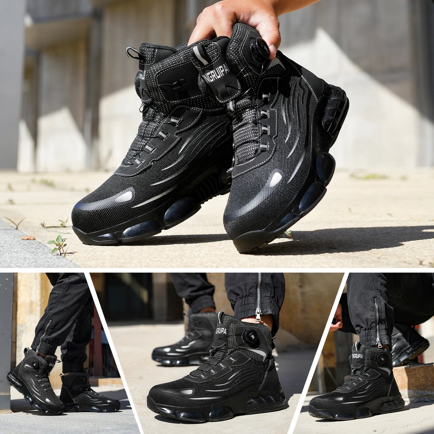 None Men's High Top Lace-Free Anti-Smash Puncture-Resistant Work Shoes