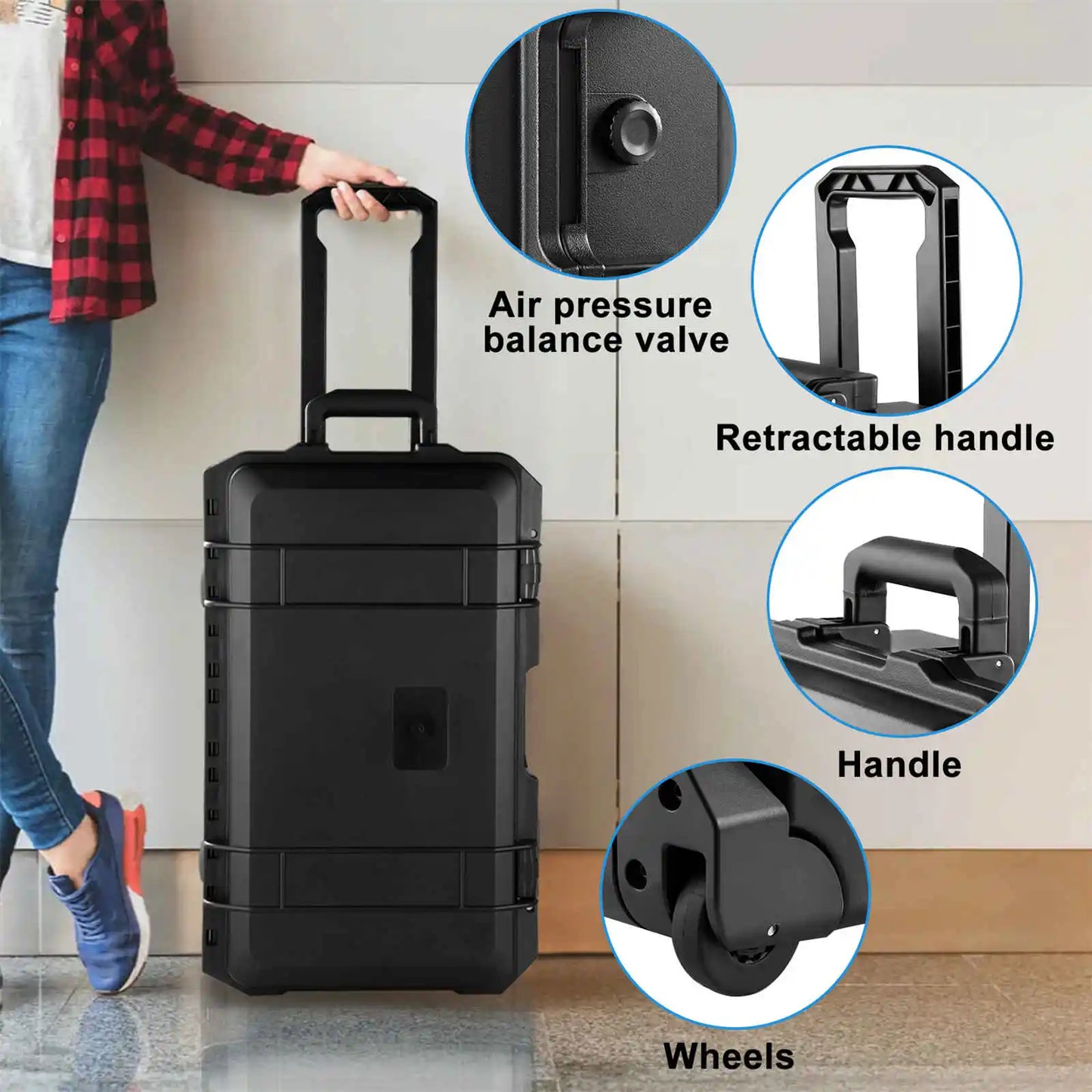 Rolling Camera Case Portable Trolley Hard Shell For Drone Lenses