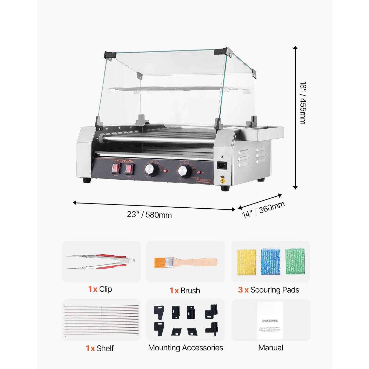 SucceBuy Hot Dog Roller Grill Stainless Steel Dual Temperature Control
