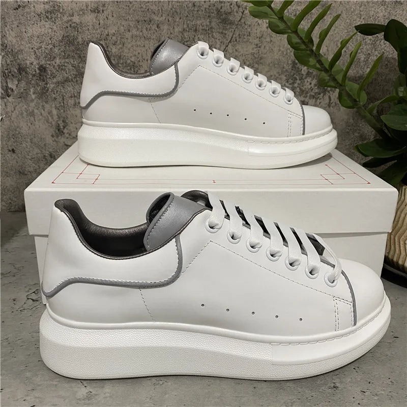 Platform Sneakers For Women Leather Chunky Sole Elevator Shoes Casual