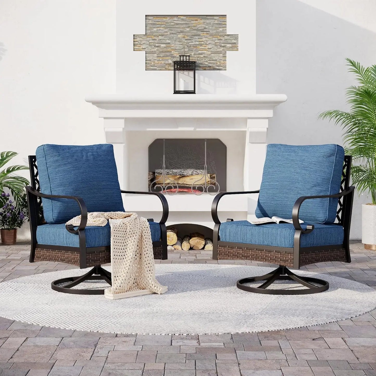 Metal Outdoor Swivel Patio Chairs Set of 2 With Cushions