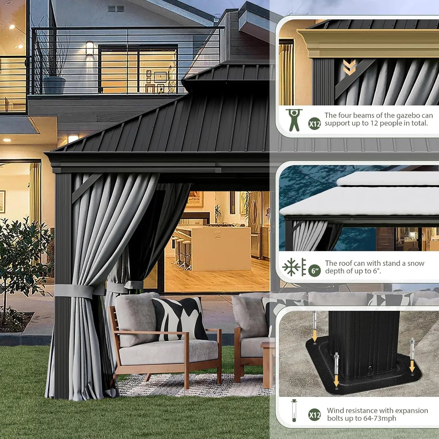 Permanent Hardtop Gazebo With Aluminum Frame And Netting
