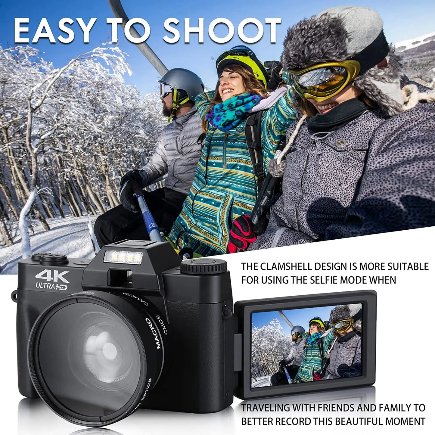 NBD 4K Digital Camera Camcorder With Flip Screen Autofocus 48MP