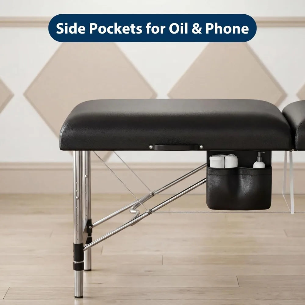 Portable Massage Table With 2 Fold Lash Bed Side Pocket